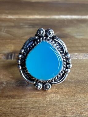 Bohemian Vintage Women Jewelry Ring Size 7 Chalcedony Gemstone Silver 925 Boho